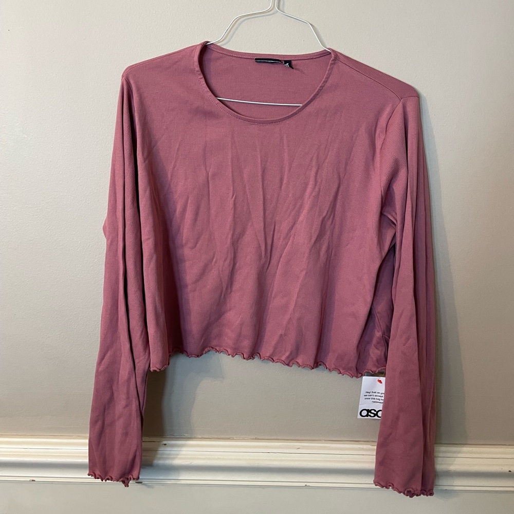ASOS Mauve Pink Ruffle Long Sleeve Women's Top Tshirt Size Medium